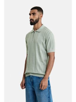 Snitch - Sage Green Jacquard Half Sleeves Regular Casual Polo T-Shirt for Men
