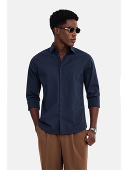 Snitch - Navy Blue Solid Full Sleeves Slim Work Shirt for Men