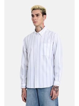 Snitch - White Stripes Full Sleeves Regular Shirt for Men