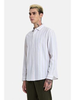 Snitch - White Stripes Full Sleeves Regular Resort/Vacation Shirt for Men