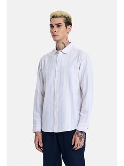 Snitch - White Stripes Full Sleeves Regular Resort/Vacation Shirt for Men