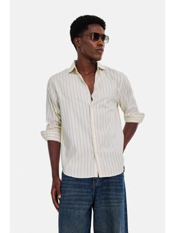 Snitch - Cream Stripes Full Sleeves Regular Casual Shirt for Men