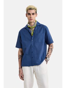 Snitch - Navy Solid Half Sleeves Boxy Shirt for Men