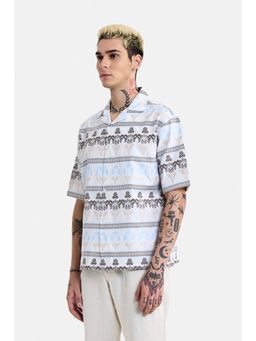 Snitch - White Floral Half Sleeves Oversized Shirt for Men