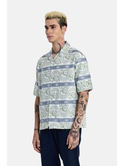 Snitch - White Printed Half Sleeves Oversized Shirt for Men
