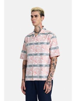 Snitch - White Printed Half Sleeves Oversized Shirt for Men
