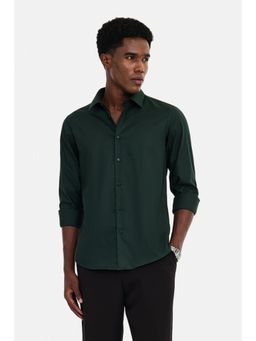 Snitch - Dark Green Solid Full Sleeves Slim Formal Shirt for Men