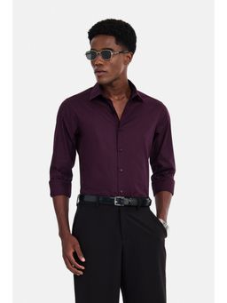 Snitch - Wine Solid Full Sleeves Slim Formal Shirt for Men
