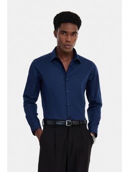 Snitch - Navy Blue Solid Full Sleeves Slim Formal Shirt for Men