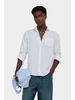 Snitch - White Textured Full Sleeves Slim Shirt for Men