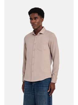 Snitch - Beige Textured Full Sleeves Slim Shirt for Men