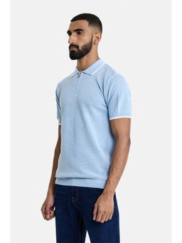 Snitch - Blue Textured Half Sleeves Slim Casual Polo T-Shirt for Men