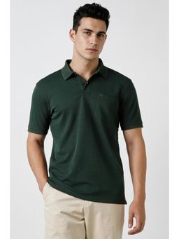 Peter England - Men Green Textured Polo T-Shirt
