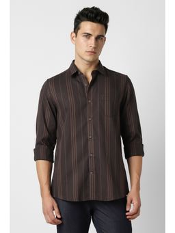Peter England - Men Brown Slim Fit Stripe Shirt