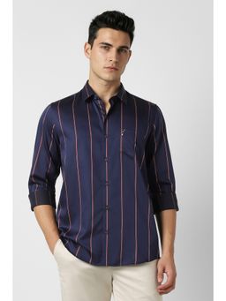 Peter England - Men Navy Blue Slim Fit Stripe Shirt