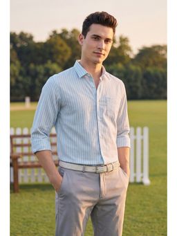 Peter England - Men Light Blue Slim Fit Stripe Shirt