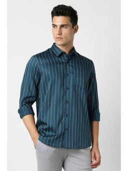 Peter England - Men Blue Slim Fit Stripe Shirt