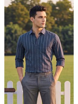 Peter England - Men Navy Slim Fit Stripe Shirt