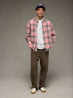 American Eagle - Pink Relaxed Linen-Blend Button-Up Shirt