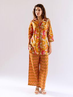 FEATHERS CLOSET - Mustard Saffron Petal Pure Cotton Co-Ord (Set of 2)