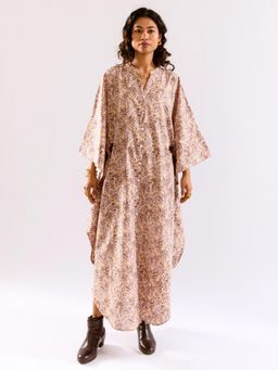 FEATHERS CLOSET - Lavender Floral Flirt Pure Cotton V Neck Kaftan Nighty