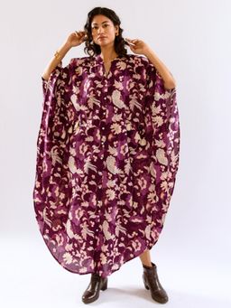FEATHERS CLOSET - Purple Boho Sage Pure Cotton V Neck Kaftan Nighty