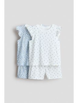 H&M - Girls White 2-Pack Flutter-Sleeve Pyjamas Top & Shorts