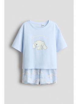H&M - Girls Blue Printed Cotton Pyjamas T-Shirt & Shorts