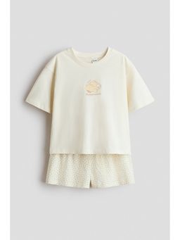 H&M - Girls White Printed Cotton Pyjamas T-Shirt & Shorts