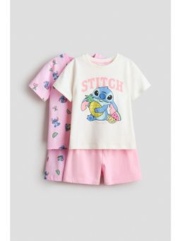 H&M - Girls Pink 2-Pack Printed Pyjamas T-Shirt & Shorts