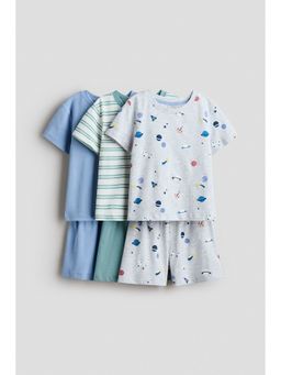 H&M - Boys Grey 3-Pack Cotton Pyjama T-Shirt & Shorts