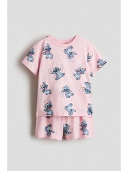 H&M - Girls Multi-Color Printed Pyjama T-Shirt & Shorts