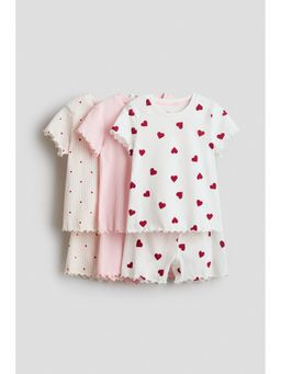 H&M - Girls Pink 3-Pack Pyjama T-Shirt & Shorts