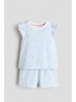 H&M - Girls Blue Patterned Cotton Pyjama Top & Shorts