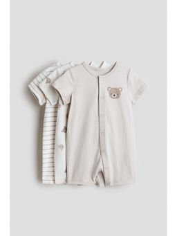 H&M - Boys Beige 3-Pack Short Sleepsuits