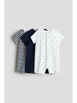 H&M - Boys Blue 3-Pack Short Sleepsuits
