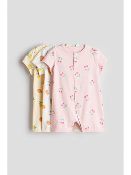 H&M - Girls Pink 3-Pack Short Cotton Sleepsuits