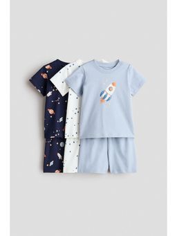 H&M - Boys Blue 3-Pack Short Cotton Pyjama T-Shirt & Shorts