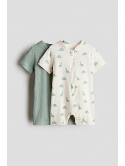 H&M - Unisex Beige 2-Pack Short Cotton Sleepsuits