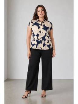 Virgio - Abstract Floral Cotton Short Sleeve Plus Size Shirt for Women