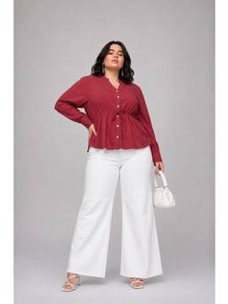 Virgio - Solid Cotton Plus Size Top with Drawstring Waist for Women