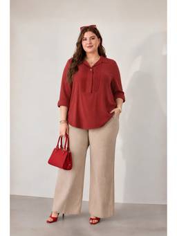 Virgio - Solid Viscose Relaxed Fit Plus Size Shirt for Women