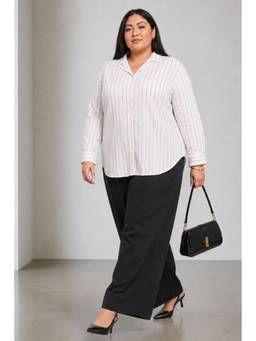 Virgio - Striped Cotton Notch Collar Plus Size Shirt for Women