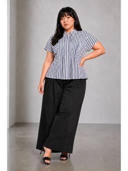 Virgio - Striped Cotton Pleated Striped Plus Size Shirt for Women