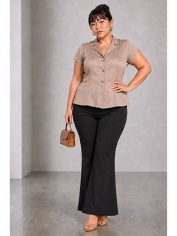 Virgio - Solid Cotton Notch Collar Plus Size Shirt for Women