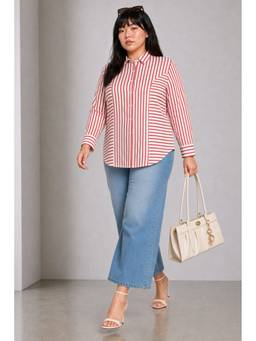 Virgio - Striped Cotton Stripe Panelled Plus Size Shirt for Women