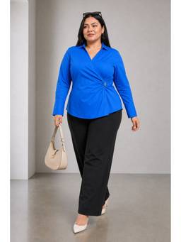 Virgio - Striped Tailored Wrap Plus Size Shirt with Statement Cuffs for Women