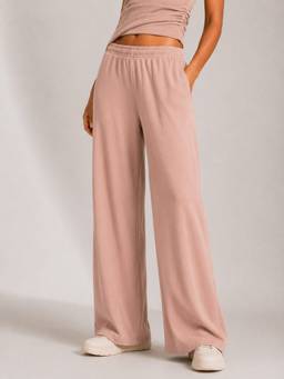 Slumber Jill - Airluxe Rib Pink Fluid Wide Leg Trousers