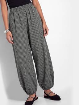 max - Women Checked Balloon Fit Grey Trouser