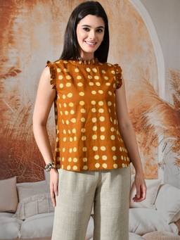 DECKEDUP - Mustard Cotton Polka Dots Top